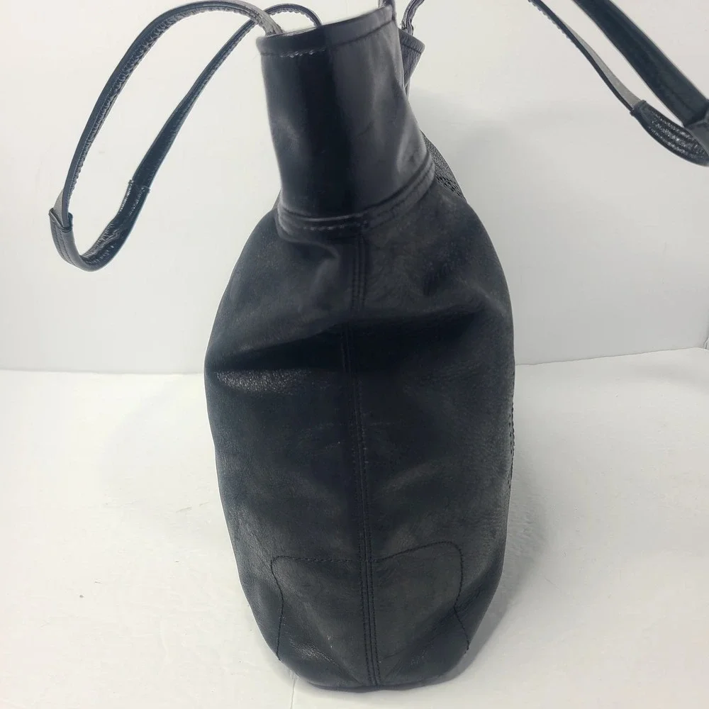 Coach Audrey Perforated Black Patent Leather Shoulder Tote Bag Purse C Logo